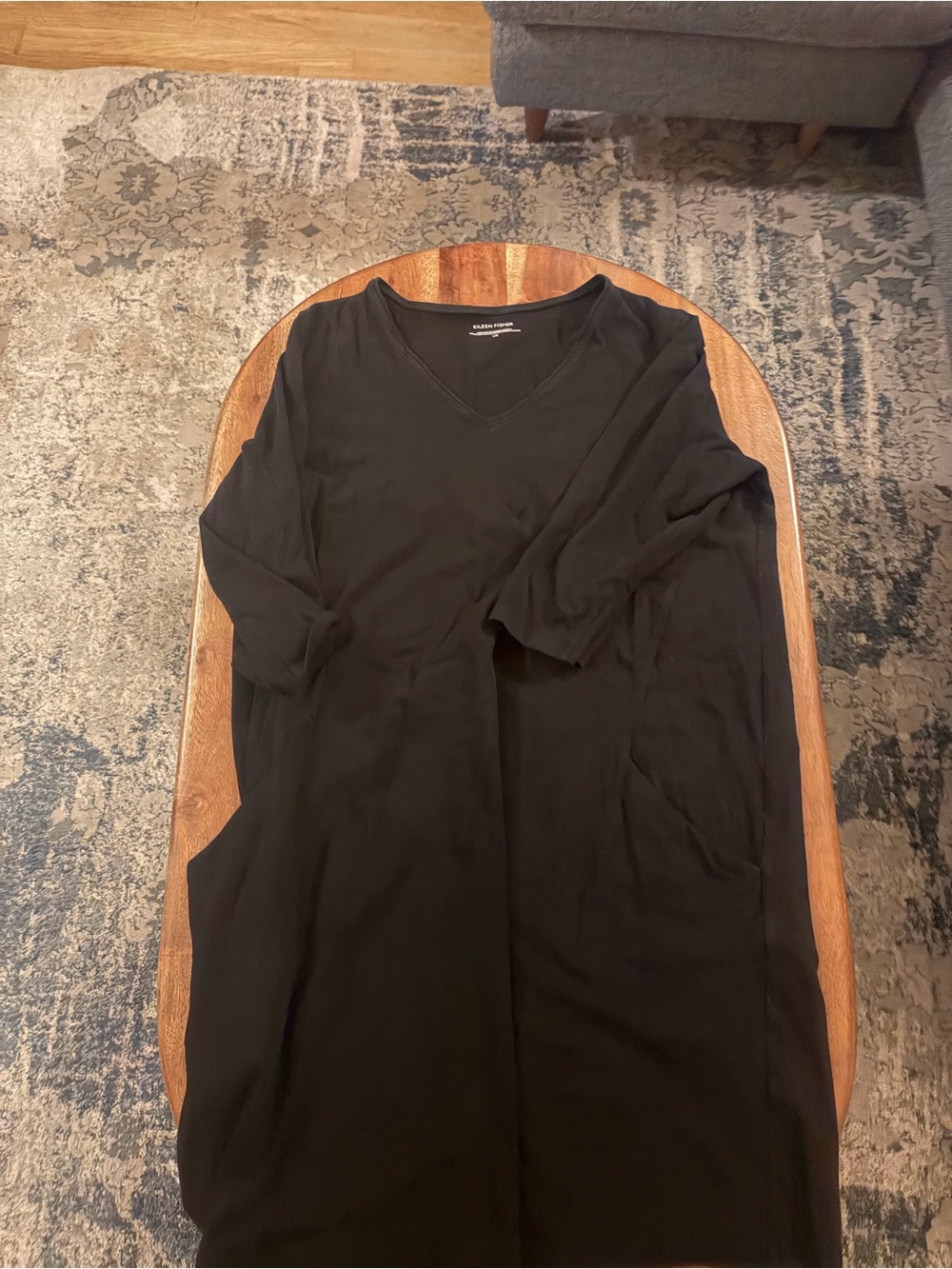 Eileen Fisher Black Long Sleeve V-Neck Dress